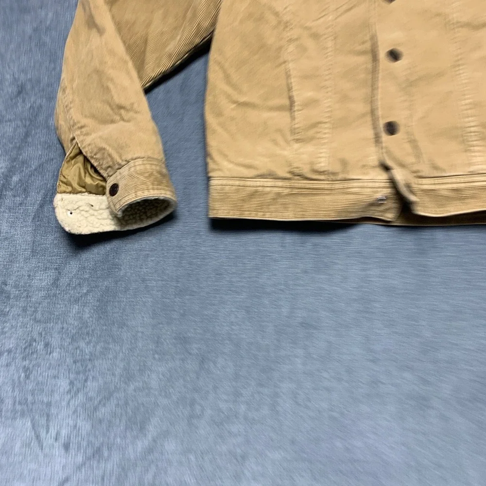 Gap Corduroy Trucker Jacket Boys 2XL Brown Sherpa Collar Flap Pockets Snap Front